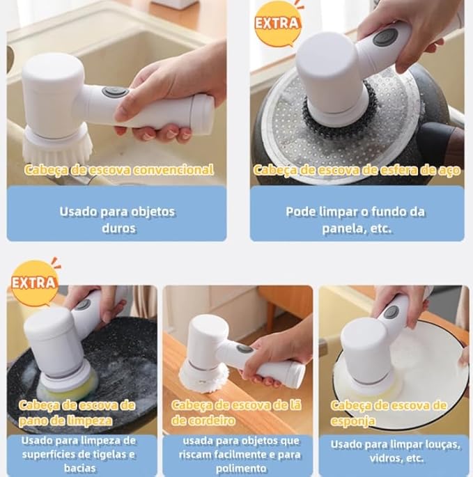 Kit escova Elétrica de Limpeza 5 em 1