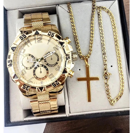Relógio Masculino Aço inox + Pulseira e Pingente